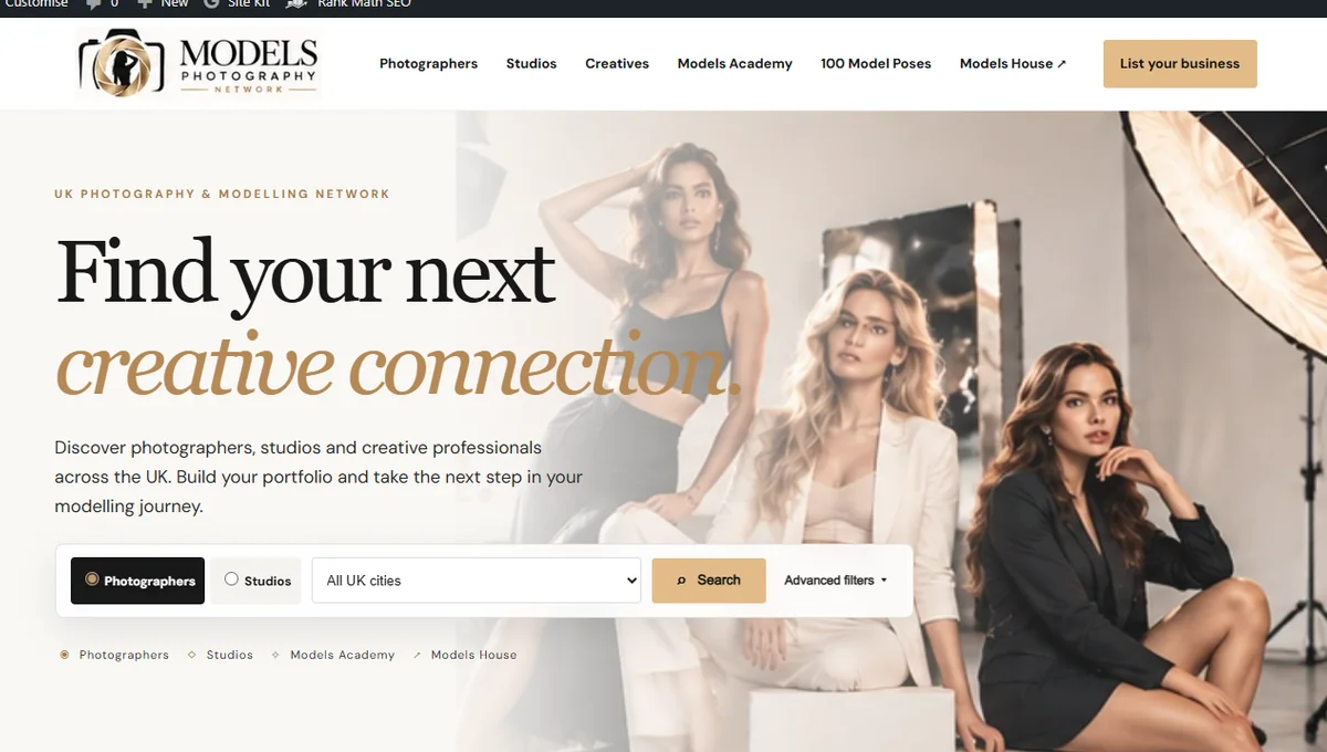 Models Photography website screenshot