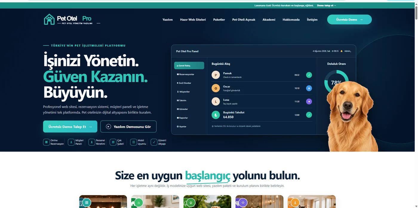 Pet Otel Pro custom WordPress application